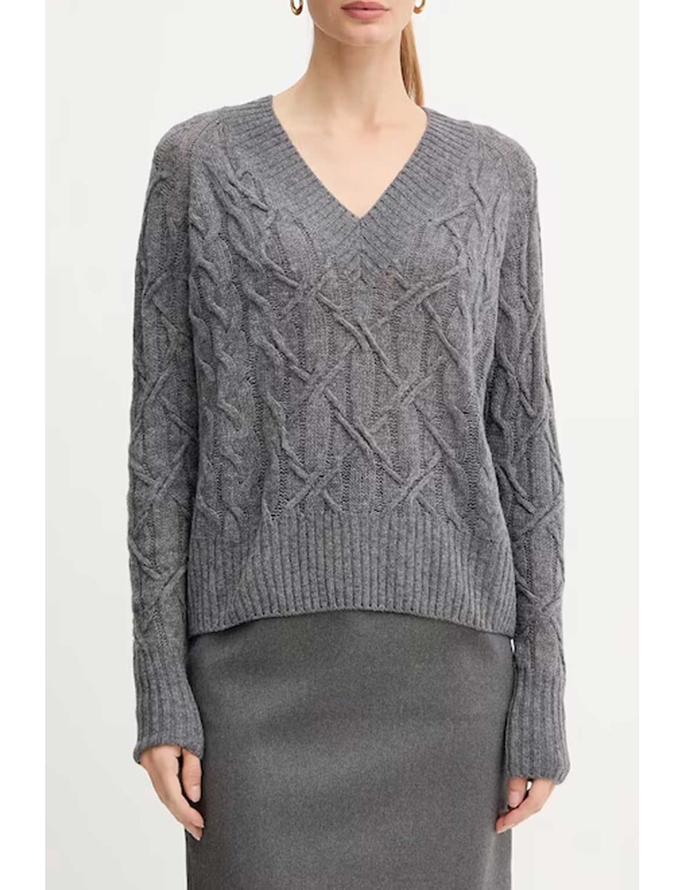 Ermanno scervino - maglia scollo a v m/l d474m501dge m4700 grigio