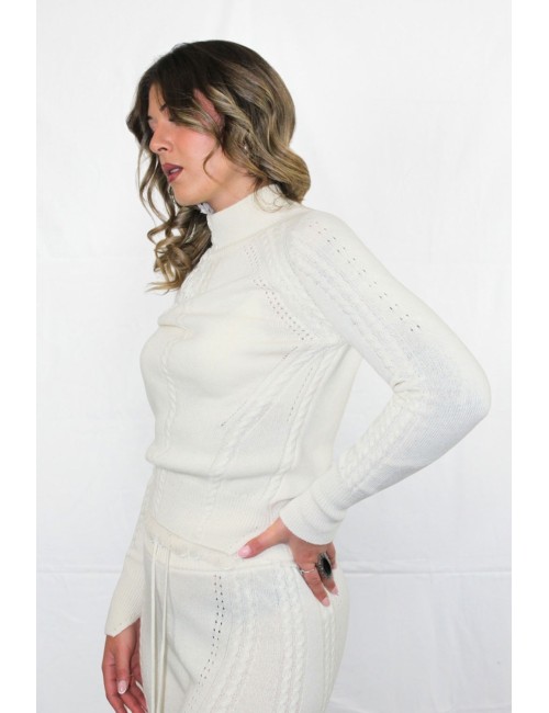 Ermanno scervino - maglia collo alto m/l in misto lana e cashmere con motivo a t