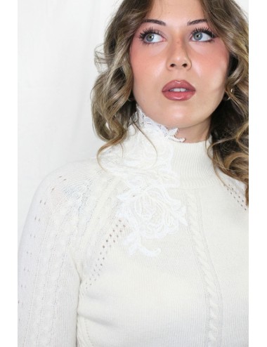 Ermanno scervino - maglia collo alto m/l in misto lana e cashmere con motivo a t