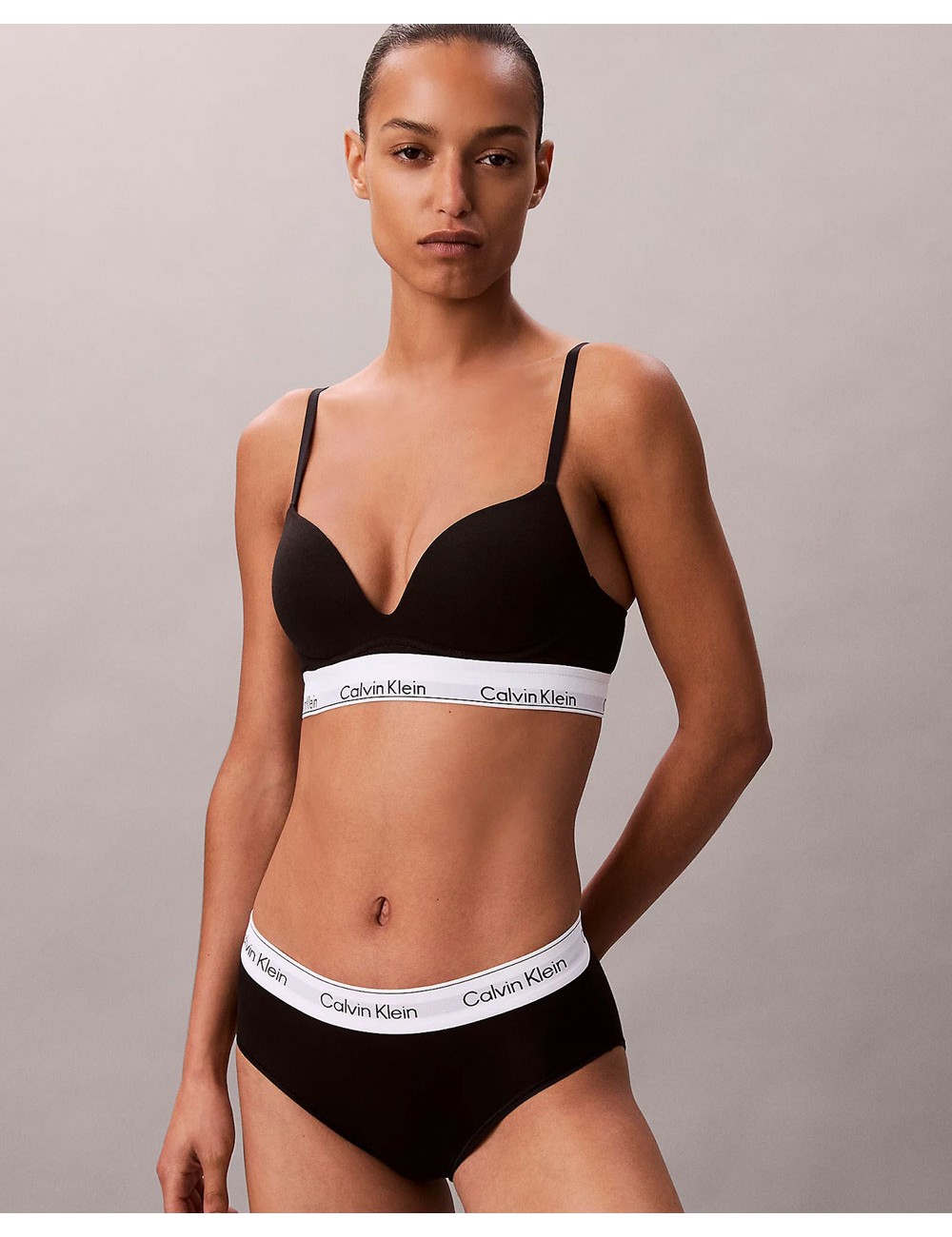 Ck - reggiseno con scollo profondo - icon cotton modal lv00qf8502-ub1 nero