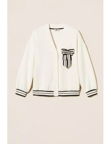 Twinset - cardigan in tessuto scuba con spilla 252ll2gbb 00526 off white