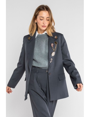 Lokita - giacca tessuto diagonale con spille 1194 lok07902 blu