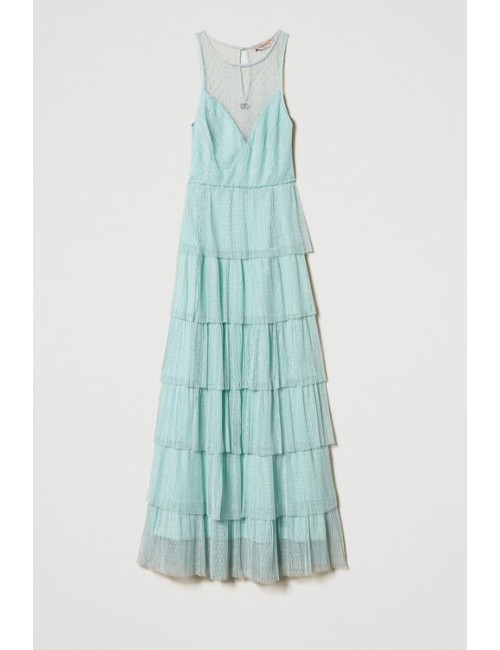 Twinset -abito lungo in tulle plumetis a balze 231tp2443 00625