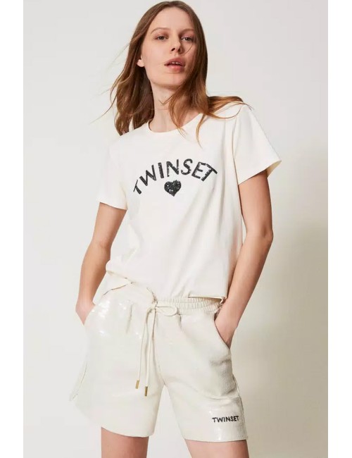 T-shirt regular con logo in paillettes 251ll2sdd 00003