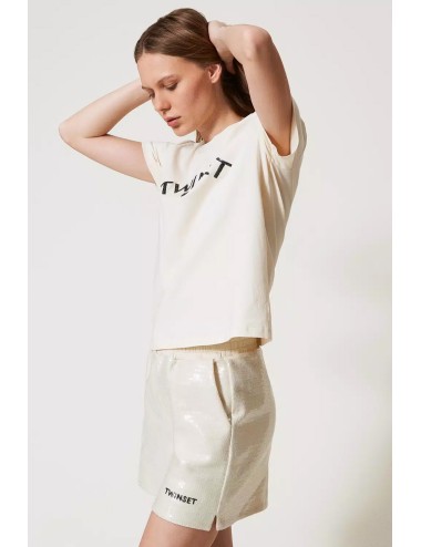 T-shirt regular con logo in paillettes 251ll2sdd 00003