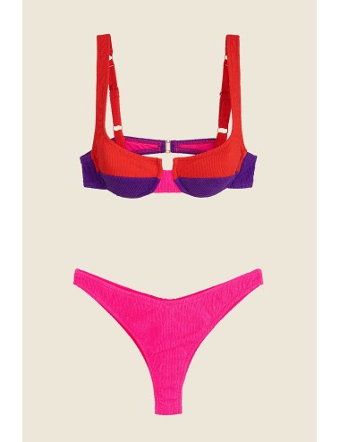 Mefui - bikini reggiseno con ferretto e slip americano fisso color block mf25-0502rd