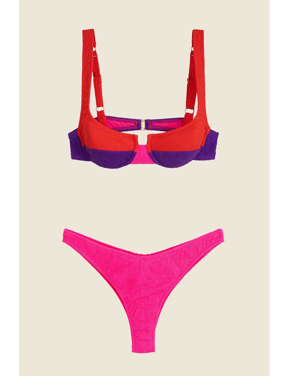 Mefui - bikini reggiseno con ferretto e slip americano fisso color block mf25-0502rd