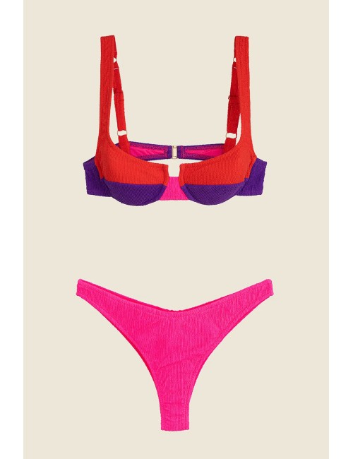 Mefui - bikini reggiseno con ferretto e slip americano fisso color block mf25-0502rd