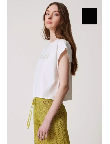 T-shirt con ricamo logo di perle 251lm2taa 00006