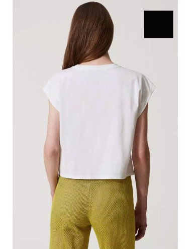 T-shirt con ricamo logo di perle 251lm2taa 00006