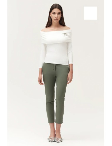 Aurora pantalone con spacchetto rasatello ww30500 bianco