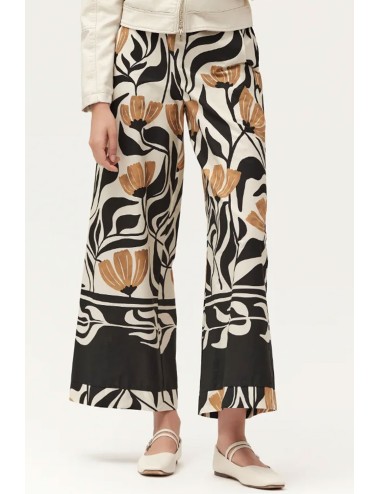 Pantaloni ampio in cotone fantasia ww30700 nero burro