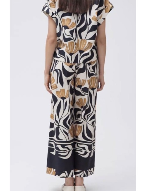 Pantaloni ampio in cotone fantasia ww30700 nero burro