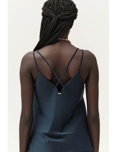 Top in raso con bretelline ww30754 blu