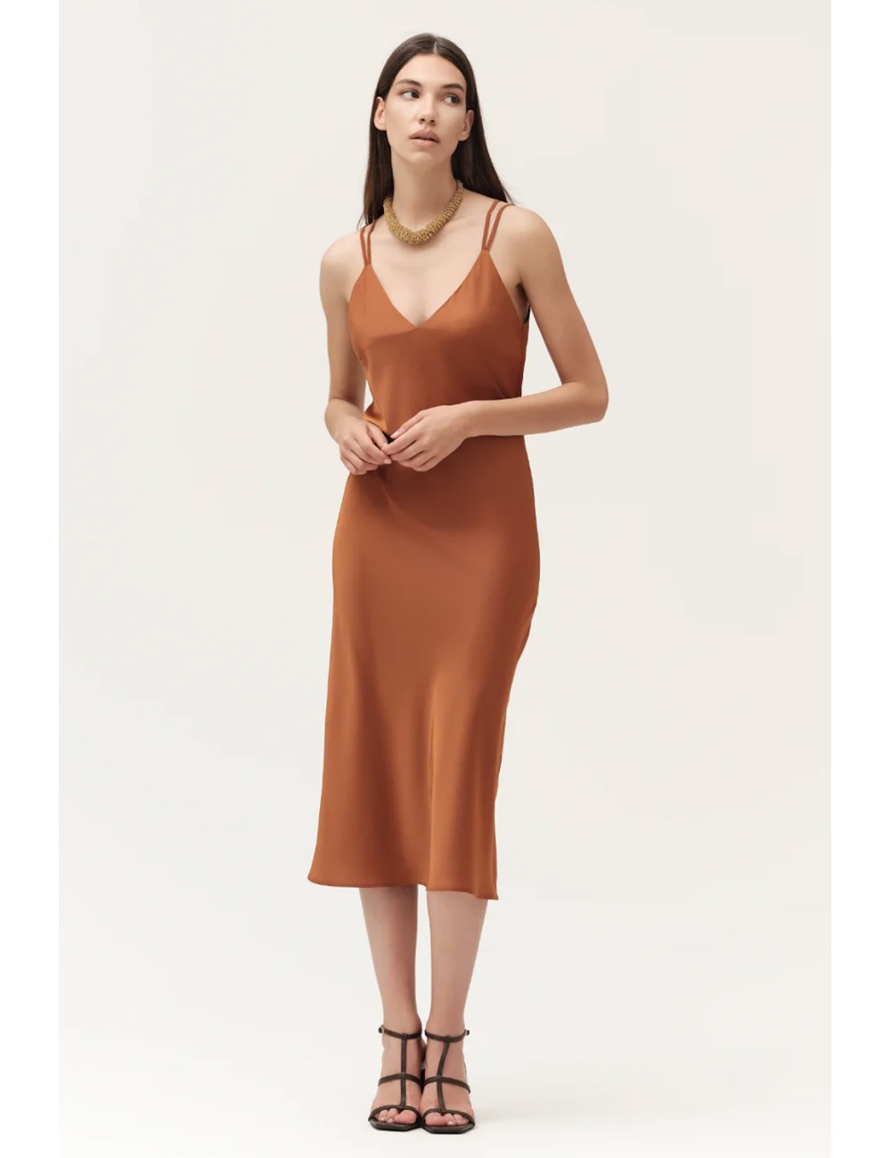 Abito in raso con bretelline ww30756 bruciato +++