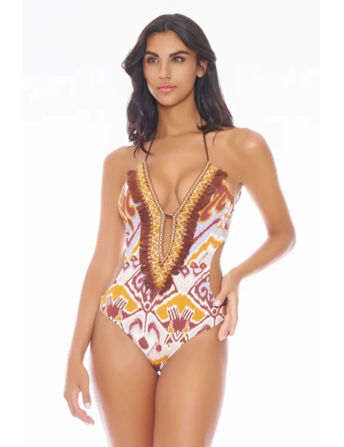 Miss bikini - costume intero con frange etniche v5071o w0636 grbe +++
