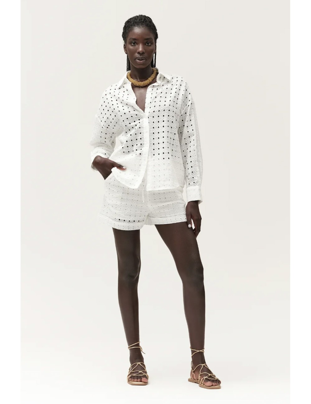 Pantaloncini con coulisse in pizzo sangallo ww30405 bianco