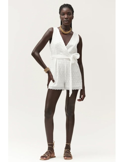 Tuta corta sangallo con scollo ad incrocio ww30409 bianco