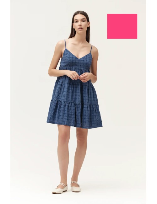 Abito corto con bretelline in sangallo ww30412 fuxia