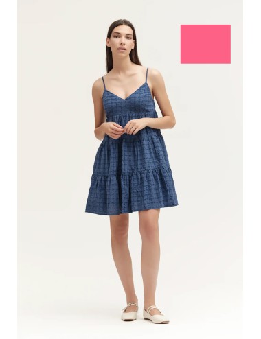 Abito corto con bretelline in sangallo ww30412 fuxia