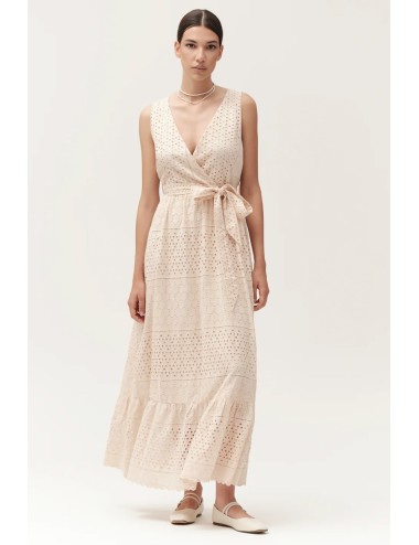 Abito lungo in sangallo scollo incrociato  ww30407 bianco