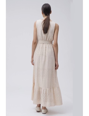 Abito lungo in sangallo scollo incrociato  ww30407 bianco