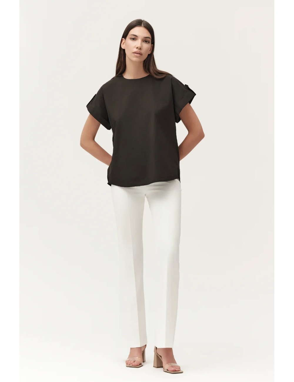 Casacca in cotone con risvolto ww30460 nero