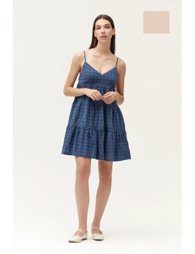 Abito corto con bretelline in sangallo ww30412 sabbia