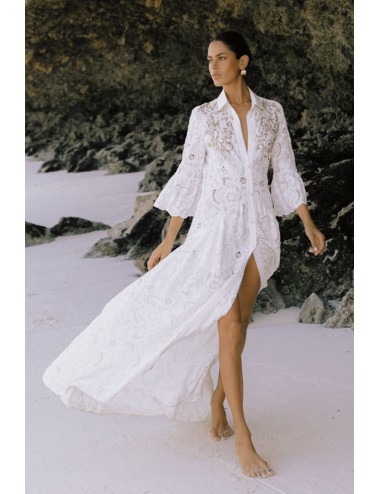 Anjuna - abito iris/we ricamato senza perline 100% cotone bianco