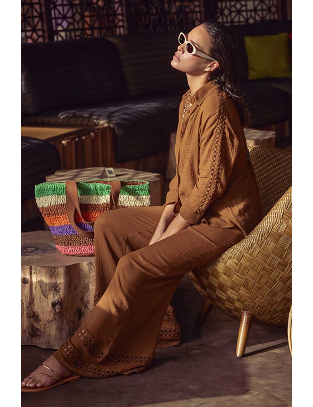 Iconique - pantalone palazzo ic25-113 brown