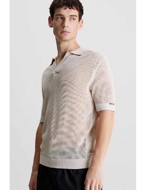 Polo da spiaggia in maglia aperta km0km00963-ace beige