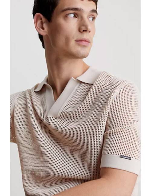 Polo da spiaggia in maglia aperta km0km00963-ace beige