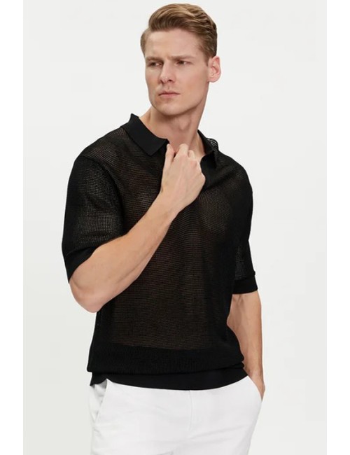 Polo da spiaggia in maglia aperta km0km00963-beh nero
