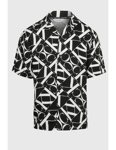 Camicia da spiaggia stampata - ck monogram km0km00970-ogk nero