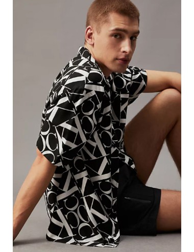 Camicia da spiaggia stampata - ck monogram km0km00970-ogk nero