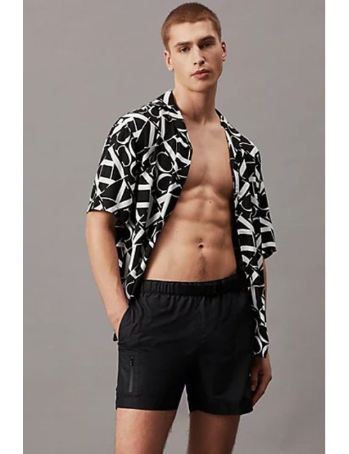 Camicia da spiaggia stampata - ck monogram km0km00970-ogk nero