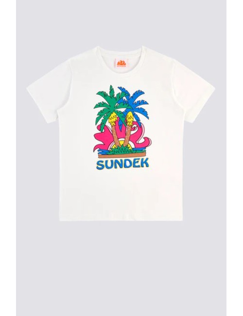 T-shirt stampa sundek island m613tejr900 03900 bianca
