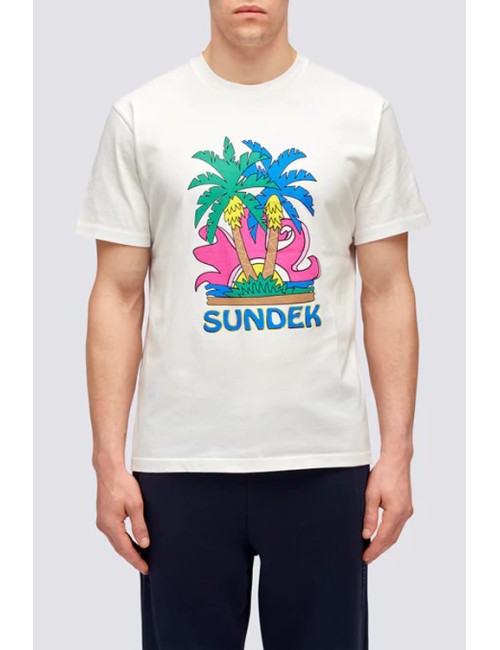 T-shirt stampa sundek island m613tejr900 03900 bianca