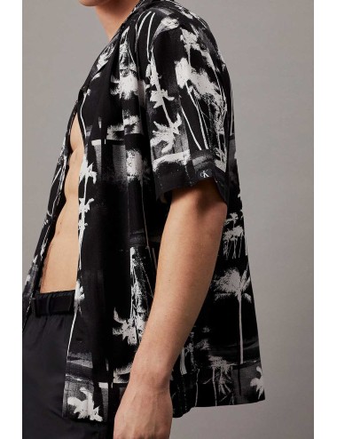 Camicia da spiaggia stampata - ck monogram km0km00970-ogl nero