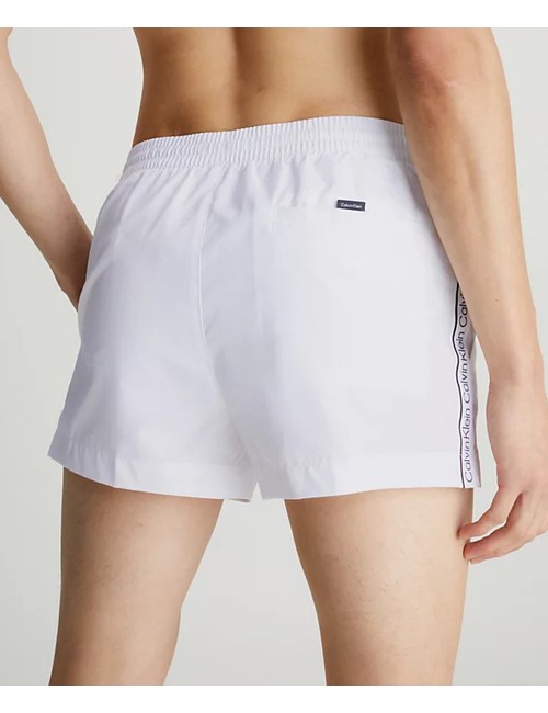 Pantaloncini da bagno con cordoncino corto - logo tape km0km00811-ycd pvh classic white
