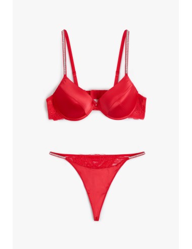 Admas - completo push-up e perizoma con pizzo 44598 rosso