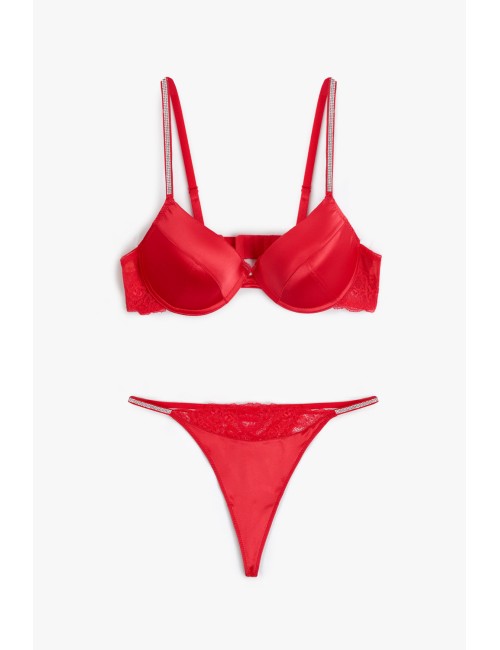 Admas - completo push-up e perizoma con pizzo 44598 rosso