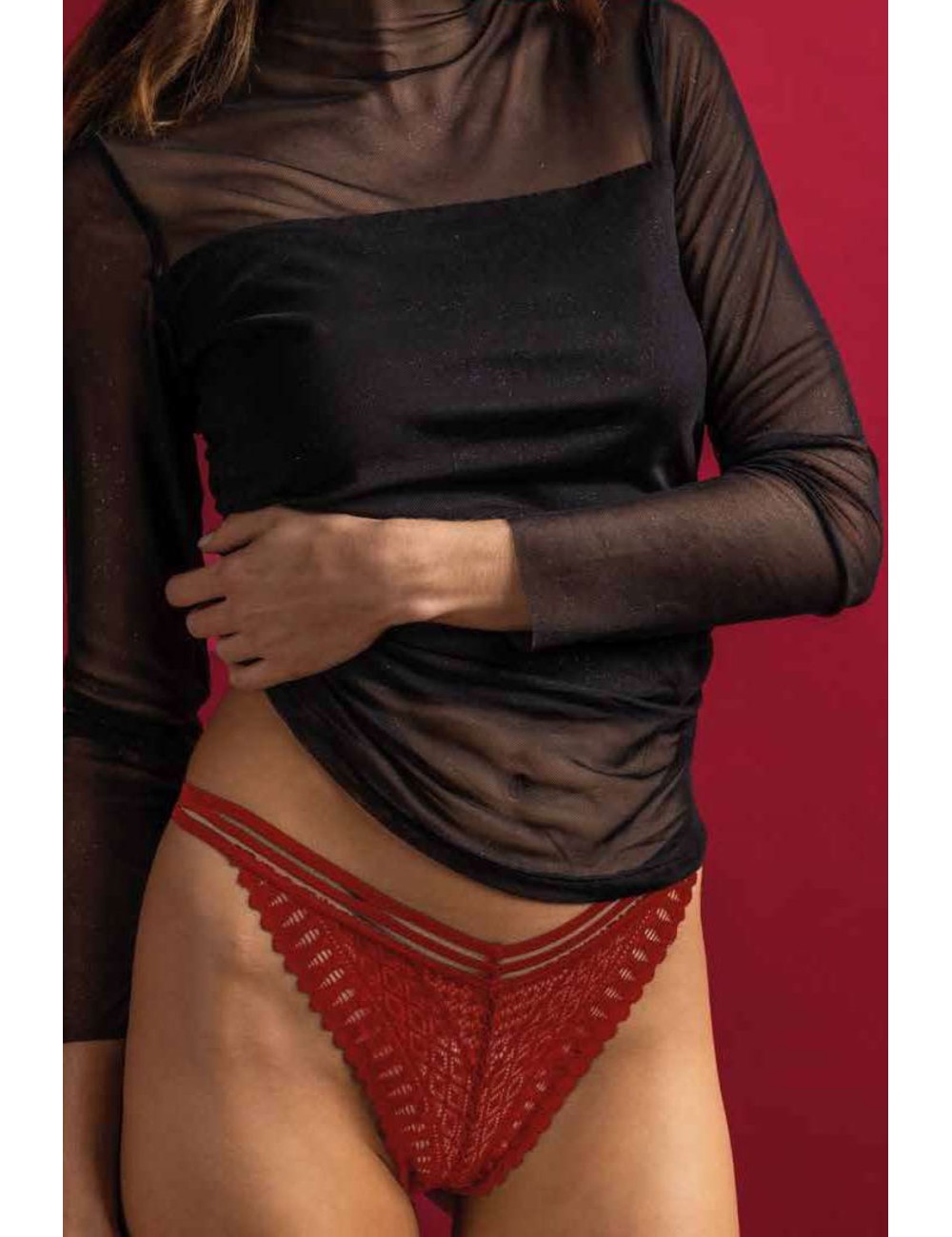 Admas - tanga con pizzo 41697et rosso