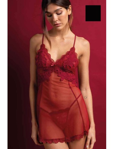 Admas - babydoll + tanga in pizzo e tulle  61465 nero