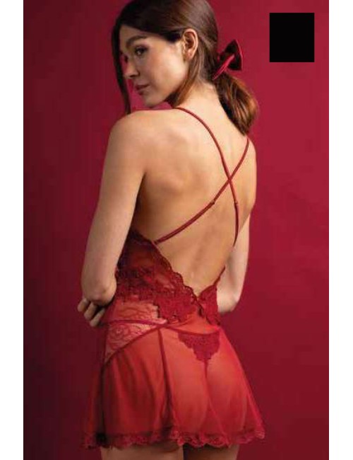 Admas - babydoll + tanga in pizzo e tulle  61465 nero