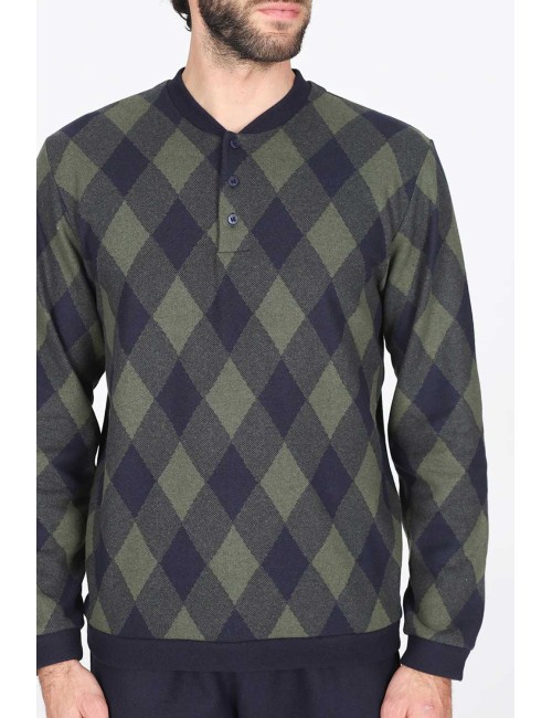 Julipet - pigiama serafino in confortevole jacquard ecolife, fantasia rombo verde jal251 435