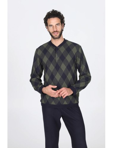 Julipet - pigiama serafino in confortevole jacquard ecolife, fantasia rombo verde jal251 435