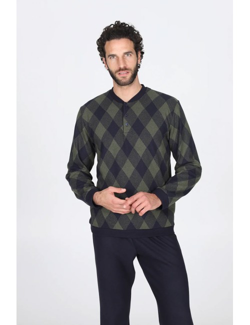 Julipet - pigiama serafino in confortevole jacquard ecolife, fantasia rombo verde jal251 435