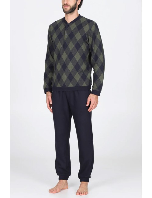 Julipet - pigiama serafino in confortevole jacquard ecolife, fantasia rombo verde jal251 435