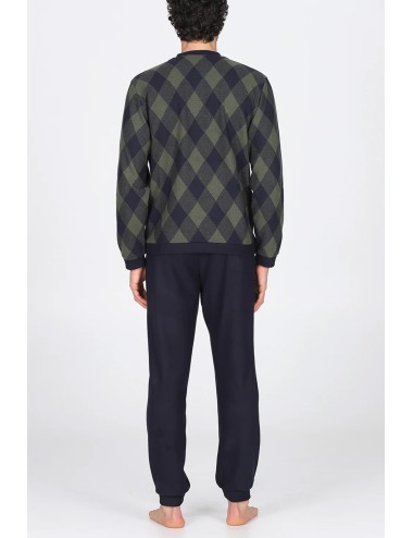 Julipet - pigiama serafino in confortevole jacquard ecolife, fantasia rombo verde jal251 435